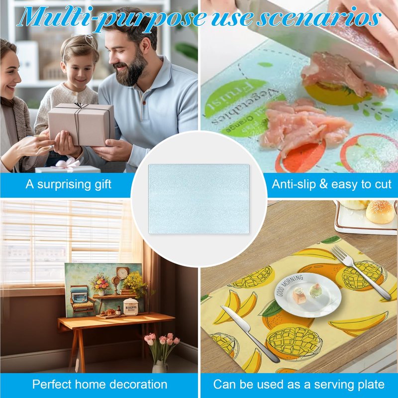 10 Pcs Sublimation Cutting Board Blanks, Textured Tempered Glass Cutting Boards For Kitchen, Anti Slip Chopping Board For Countertop Heat Press Machine Personalized Home Decoration