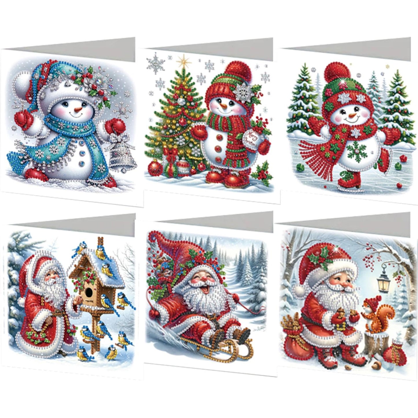 LAKEQUILL 6 PCS Christmas Diamond Art Painting Cards Kit with Envelopes DIY Greeting Card Making Craft for Adults Snowman & Santa Design |Holiday Birthday Gift Idea