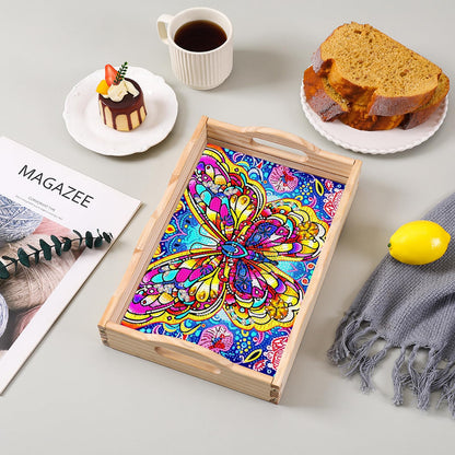 EWJRNSF Diamond Art Kits for Adults Wooden Serving Trays with Handles, 5D Diamond Painting Big Gem Arts and Craft Gifts Trays Decor Gift Home Decor 9.8x13.8 Inches Butterfly A