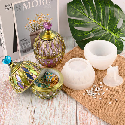 Actvty Jar Resin Mold, Jar Silicone Molds with Lid, Large Resin Jar Mold with 100 Pieces Rhinestones for DIY Trinket Storage, Jewelry Container, Candle Jars, Craft Gifts