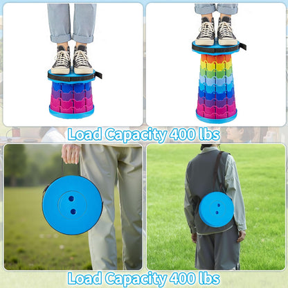 VECELO Telescoping Folding Stool - Portable Collapsible Design | 400lbs Capacity, Rainbow Blue