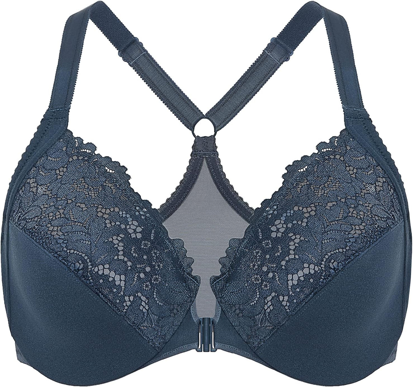 DELIMIRA Women's Front Closure Plus Size Full Coverage Lace Underwire Racerback Bra