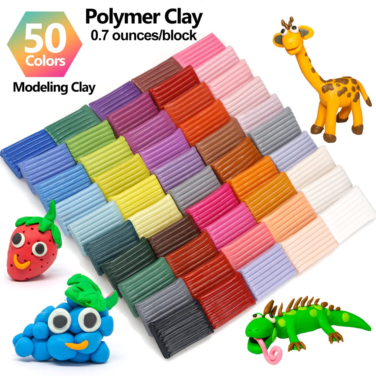 CiaraQ Polymer Clay 50 Colors Starter Kit - Oven Bake Modeling Clay for Kids & Artists, Non-Sticky DIY Clay with Sculpting Tools, Fun Gift for Children Ages 4+, 2.8 lb
