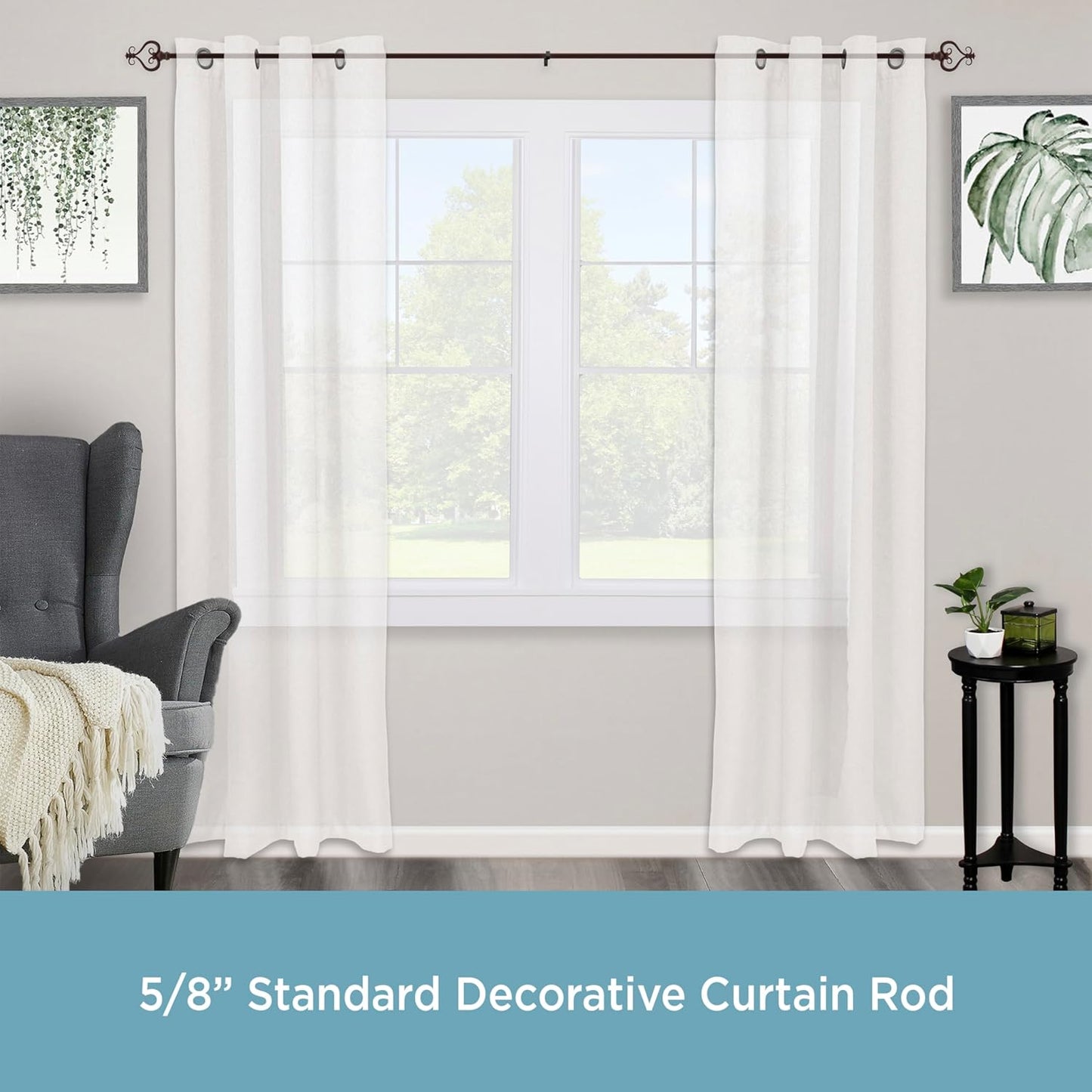 Kenney KN65407 Serena Large Decorative Window Curtain Rod, 48-84" Adjustable Length, Chocolate Finish, 5/8" Diameter