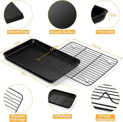 E-far Nonstick Baking Sheet Set - Heavy-Duty Cookie Sheets with Cooling Racks | 16 x 12 Inch, Easy Clean