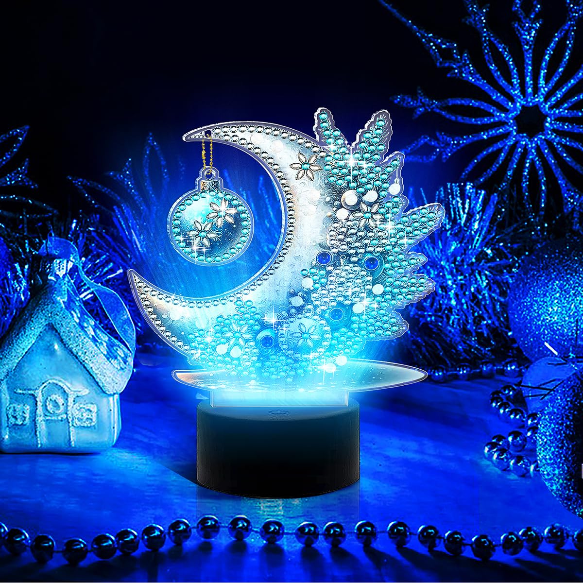 JBTM24 Diamond Art Night Light, Diamond Painting Desktop Ornaments for Adults, Gem Art Touch Lamp for Living Room Bedrooms, Desktop Bedside Luminous Ornaments Decorate (Moon)