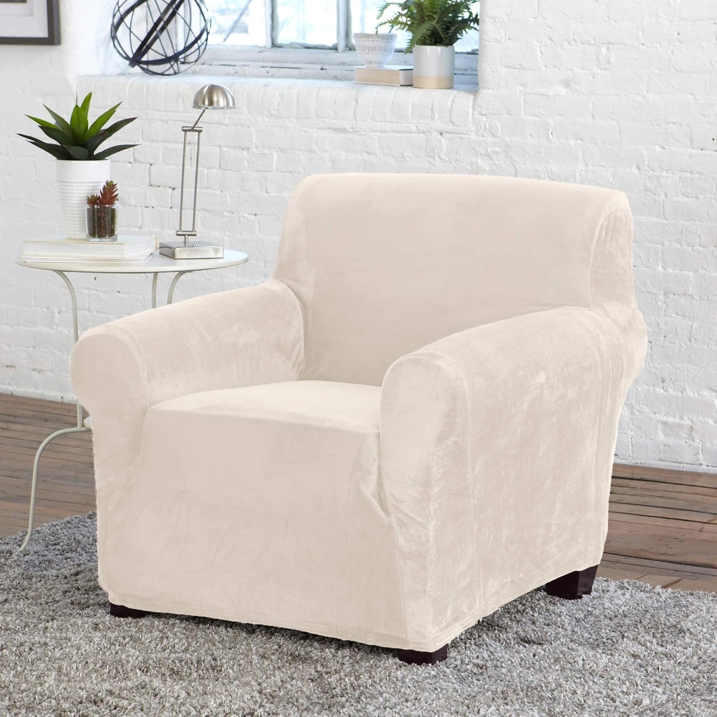 Great Bay Home Velvet Plush Stretch Arm Chair Slipcover. Velvet Chair Furniture Protector, Soft Anti-Slip, High Stretch