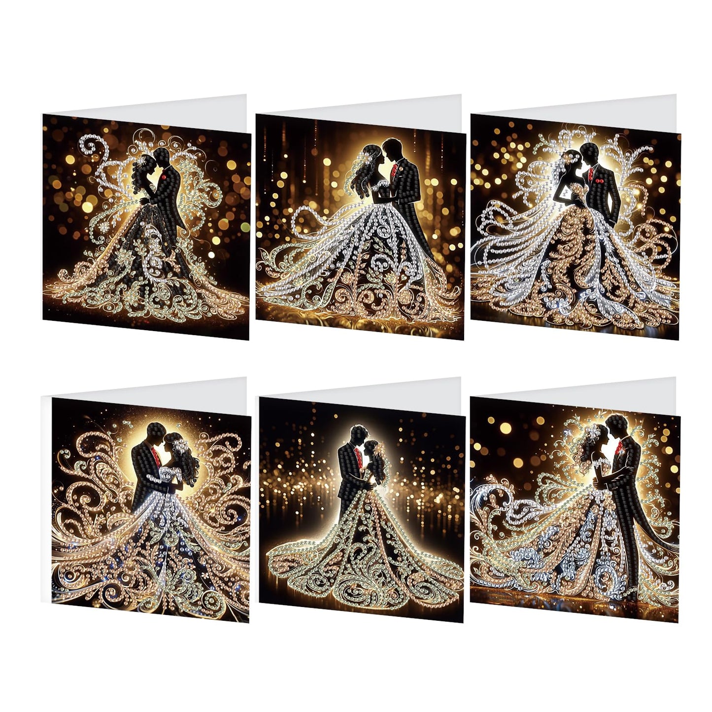 JZHYOAN 6 Packs Diamond Painting Greeting Cards with Envelopes DIY 5D Diamond Art Card Kit Handmade Rhinestone Cards Art and Crafts for Wedding Wish and Celebration Romantic Wedding Couples