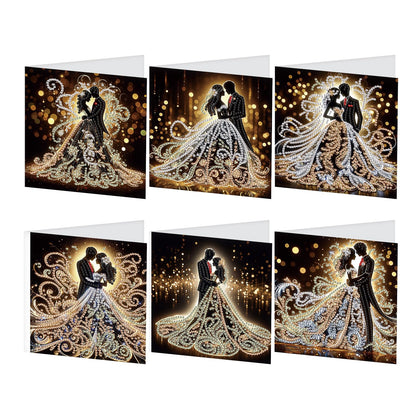 JZHYOAN 6 Packs Diamond Painting Greeting Cards with Envelopes DIY 5D Diamond Art Card Kit Handmade Rhinestone Cards Art and Crafts for Wedding Wish and Celebration Romantic Wedding Couples