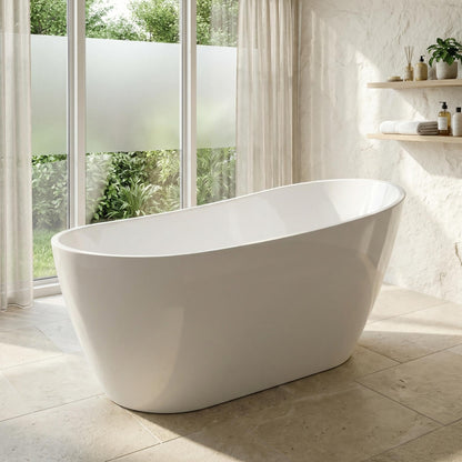67" Freestanding Bathtub, Black Exterior White Interior Acrylic Stand Alone Soaking Tub, Modern Oval Bath with Ergonomic Design and Chrome Drain for Bathroom Remodel and Home Spa