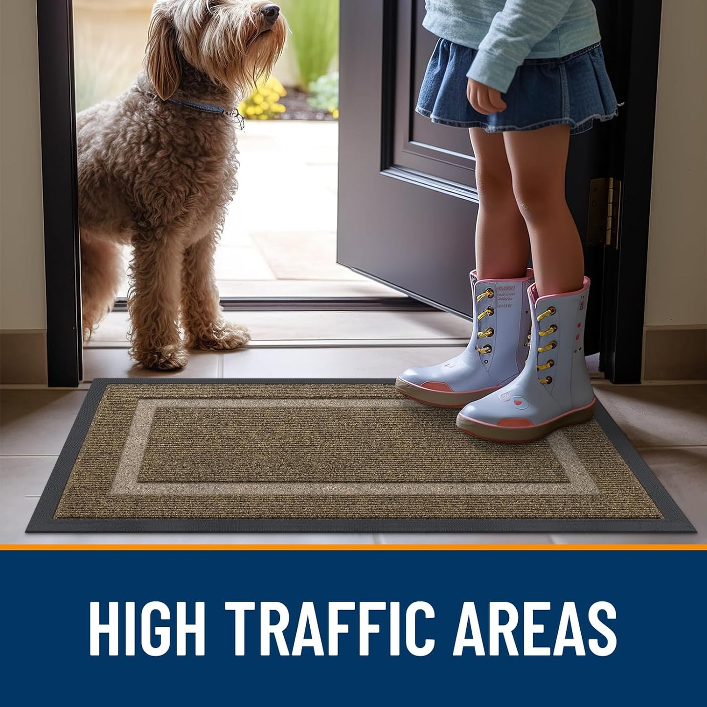 OLANLY Waterproof Front Door Mat - All-Season Indoor/Outdoor Doormat | Sturdy Natural Rubber, 59x20, Brown