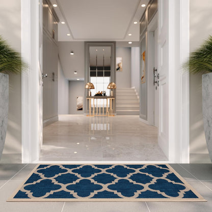 SAFAVIEH Courtyard Collection Accent Rug, 2' x 3'7", Navy & Beige, Moroccan Trellis Design