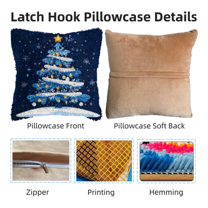 DIY Latch Hook Pillow Kits for Adults Merry Christmas Winter Christmas Tree Pillow Cover Printed Pillowcase Crochet Yarns Hooking Handmade Cushion for Home Sofa Decoration 17x17inch(3)