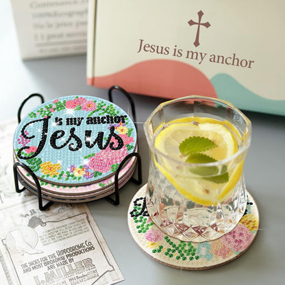 8 PCS Christian Bible Verse DIY Farmhouse Coasters Kit with Holder - Christian Present for Beginners, Adults, Kids - Diamond Art Crafts Supplies