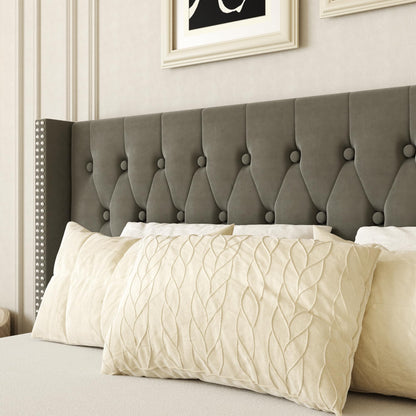 HAOARA King Size Bed Frame, Upholstered Platform Bed with Wingback Headboard, Velvet Button Tufted, Easy Assembly, No Box Spring Needed, Green