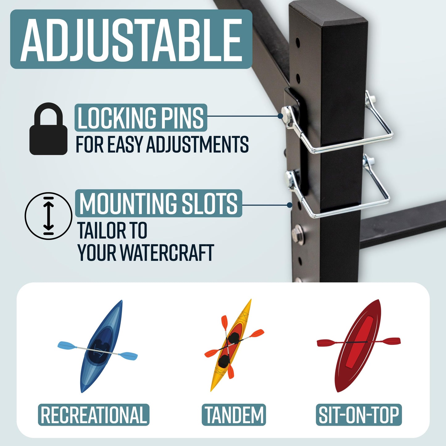 Teal Triangle Freestanding Kayak Storage Rack – 2 Kayak Rack & Canoe Rack – Indoor Outdoor Kayak – Adjustable Surfboard & Stand Up Paddle Board Holder – Adjustable Storage Stand - Black