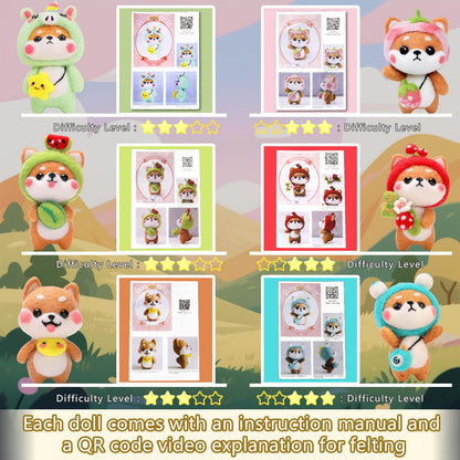 KIDS KING Needle Felting Kit for Beginners & Adults – 6 Piece of Shiba Inu Plush Dolls DIY with Instruction, Material Tools: Wool, Needles, Felting Pad, Arts & Craft Set for Handicraft Beginners