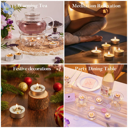 16 Pack Lavender Tealight Candles with Real Dried Petals, Natural Soy Wax, 6-Hour Burn Time for Home, Wedding, Bath Decor