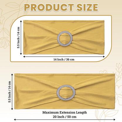 MDS Spandex Chair Sashes - Premium Stretch Covers with Buckle Slider for Weddings & Events | Gold, Pack of 50