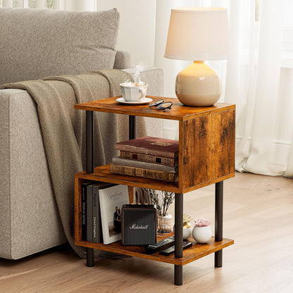 3-Tier 44 LBS Frylr Small Side Table, End Table and Nightstand with Wood Shelves, Sturdy Metal Frame with Capacity per