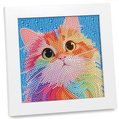 geesfayan Diamond Art Kits for Kids Ages 8-12,6 Inch DIY Gem Art Painting with 7 Inch Frame, Complete Starter Kit for Beginners, Creative Arts & Crafts Gift for Girls & Boys (Colorful Cat)