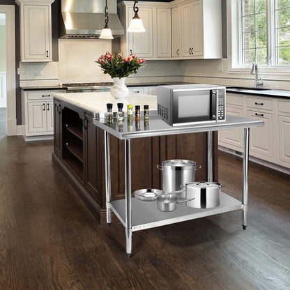 STABLEINK NSF Stainless Steel Table 60x24 Inches 5ft, Metal Prep & Work Table with Backsplash and Adjustable Undershelf, for Commercial Kitchen, Restaurant, Hotel, Laundry and Garage