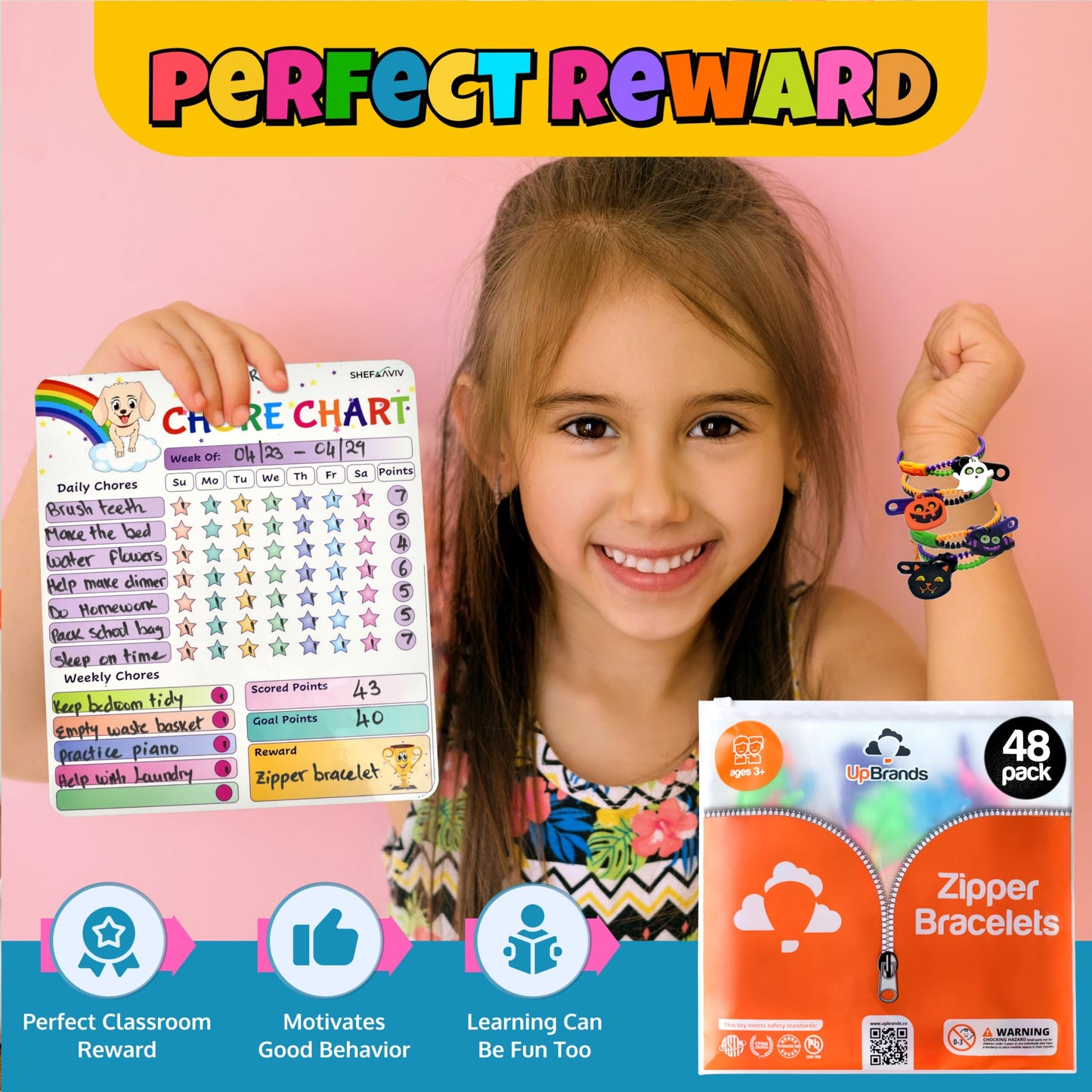 UpBrands 48-Pack Halloween Fidget Bracelets for Kids – Bulk Zipper Toys, Goodie Bag Fillers, Classroom Prizes, Halloween Party Favor Treats