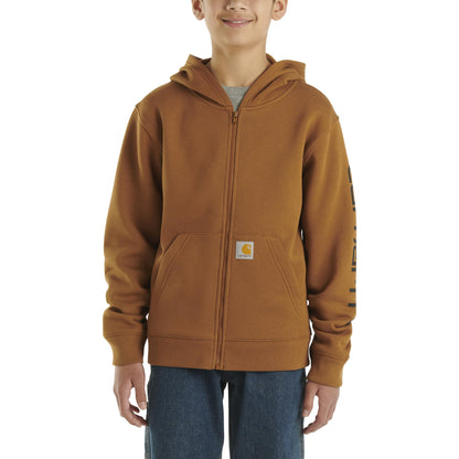 Carhartt Boys' Long-Sleeve Full-Zip Hooded Sweatshirt Hoodie, Carhartt Brown, 7