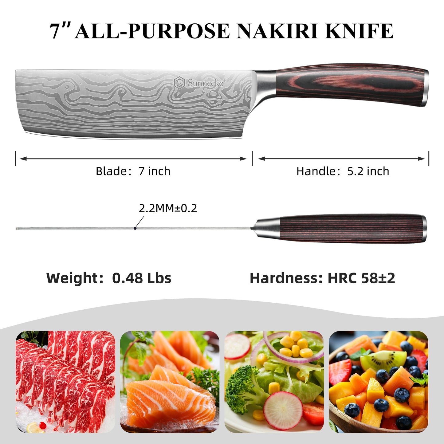 Sunnecko Japanese Nakiri Knife 7 Inch - 15° Edge Carbon Steel Chef Knife Full Tang Forged Blade Vegetable Cleaver with Sheath, Kitchen Gift for Home Cooks & Pros, Father's Day Box