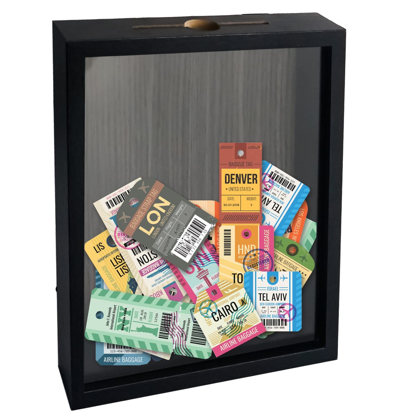 FramePro Ticket Shadow Box 8x10 Top Loading Display Case Frame with Slot on Top, Customizable DIY Sweet Gift, Movie Travel Sporting Events Concert Ticket Stubs Drink Beer Caps- Memory Box