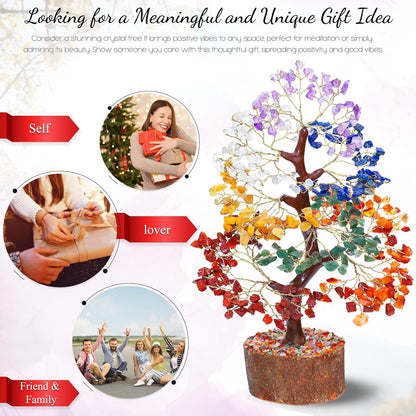 Seven Chakra Crystal Tree, Birthday Gifts for Women, Healing Crystal Tree of Life, Home Decor Gift for Mom