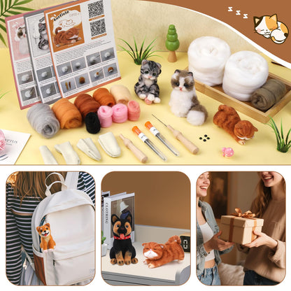 Mayboos 12 Pcs Needle Felting Kit, Animal Needle Felting Beginner Kits Wool Felt Needle Felting Tools with Instruction for DIY Craft Animal Home Decoration