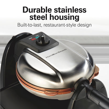 Hamilton Beach Belgian Waffle Maker with Removable PFAS-Free Durathon Nonstick Coated Plates, Easy Flip, Ceramic Grids, Black (26031)