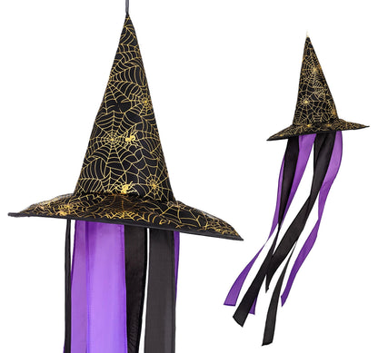 Madrona Brands Halloween Spider Web Witch Hat Windsock | Durable Outdoor Hanging Wind Decoration | Yard, Patio, Lawn | 48 Inch