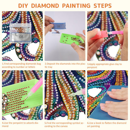 SENQAO Octopus Diamond Art Hanging Kit for Adult, Special Shaped Rhinestone, DIY Acrylic 5D Diamond Art Painting Window Pendants Home Garden Wall Hanging Kits Hanging Ornament