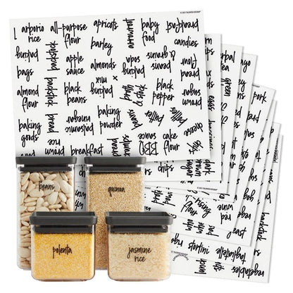 Talented Kitchen Pantry Labels for Containers - 375 PC Clear Vinyl Black Script - Peel & Stick Food Container Labels & Kitchen Pantry Organization Stickers