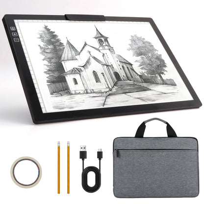 Fiqiuuiid A4 Rechargeable LED Light Pad, Tracing Light Box with 6-Level Dimmable & Light Guide artboard, Diamond Painting Light Board with Stand and Top Clip, Cordless Lightbox with Carrying Case