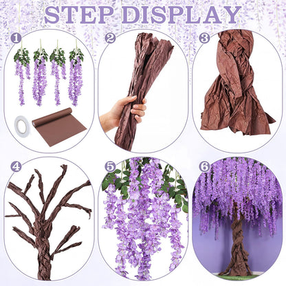 Giegxin DIY Wisteria Tree Hanging Flowers Branches 3D Paper Blossom Tree for Home Classroom Wall Spring Decor Fake Ceiling Flowers 20 Wisteria Branches for Indoor Bedroom Forest Background(Pruple)