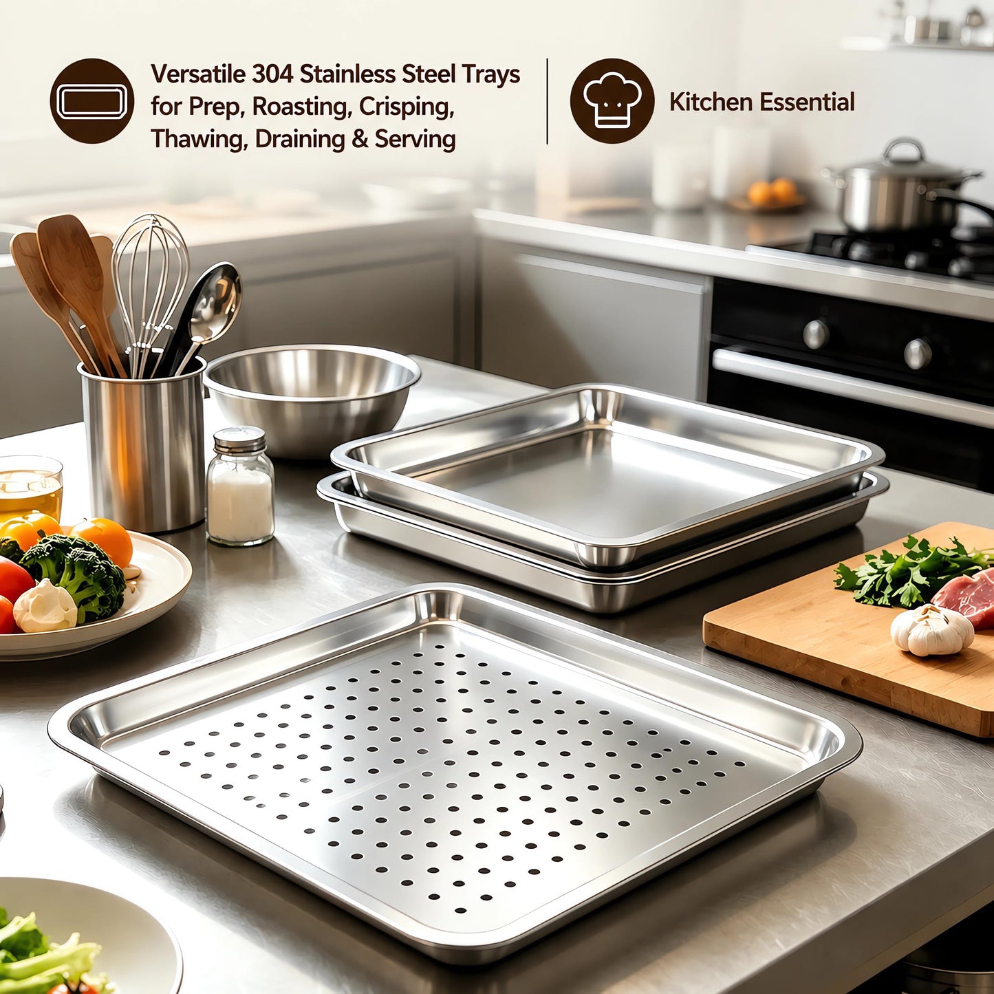 ONNESOL 23.5"x15.5" 304 Stainless Steel Baking Pan & Crisping Tray Set