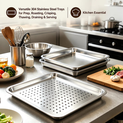 ONNESOL 23.5"x15.5" 304 Stainless Steel Baking Pan & Crisping Tray Set