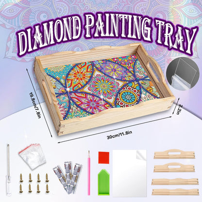 EWJRNSF Diamond Art Kits for Adults Wooden Serving Trays with Handles, 5D Diamond Painting Big Gem Arts and Craft Gifts Trays Decor Gift Home Decor 7.8x11.8 Inches Mandala A
