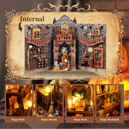 Book Nook Kit,DIY Miniature House Kit,Dollhouse Booknook with Dust Cover & LED Light,3D Wooden Bookends Puzzle,Bookshelf Decorfor for Adults, Teens, Beginners,Gifts for Family, Friends