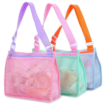 Tagitary Beach Toy Mesh Beach Bag Kids Shell Collecting Bag Beach Sand Toy Seashell Bags Swimming Accessories for Boys and Girls(Only Bags,A Set of 3)