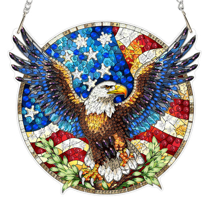 MXJSUA American Bald Eagle Diamond Painting Art Window Suncatchers, Diamond Art Kits for Adults Hanging Ornaments with Chain, 5D Special Shape Crystal Diamond Pendant Accessories for Decor Gift