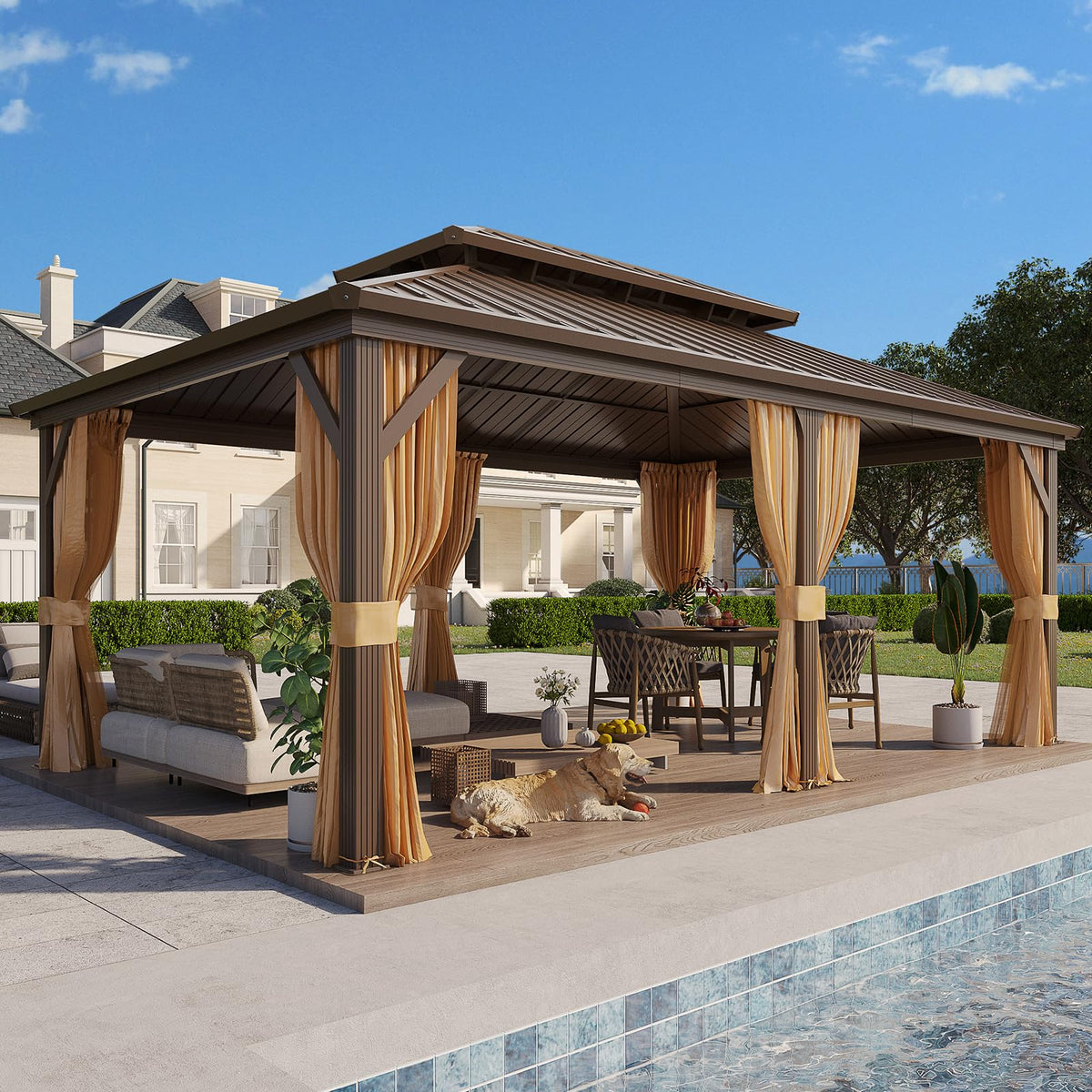 YOLENY 12' x 18' Hardtop Gazebo, Metal Gazebo with Aluminum Frame, Double Galvanized Steel Roof, Curtains and Netting Included, Metal Gazebos Pergolas for Patios, Garden, Parties, Lawns