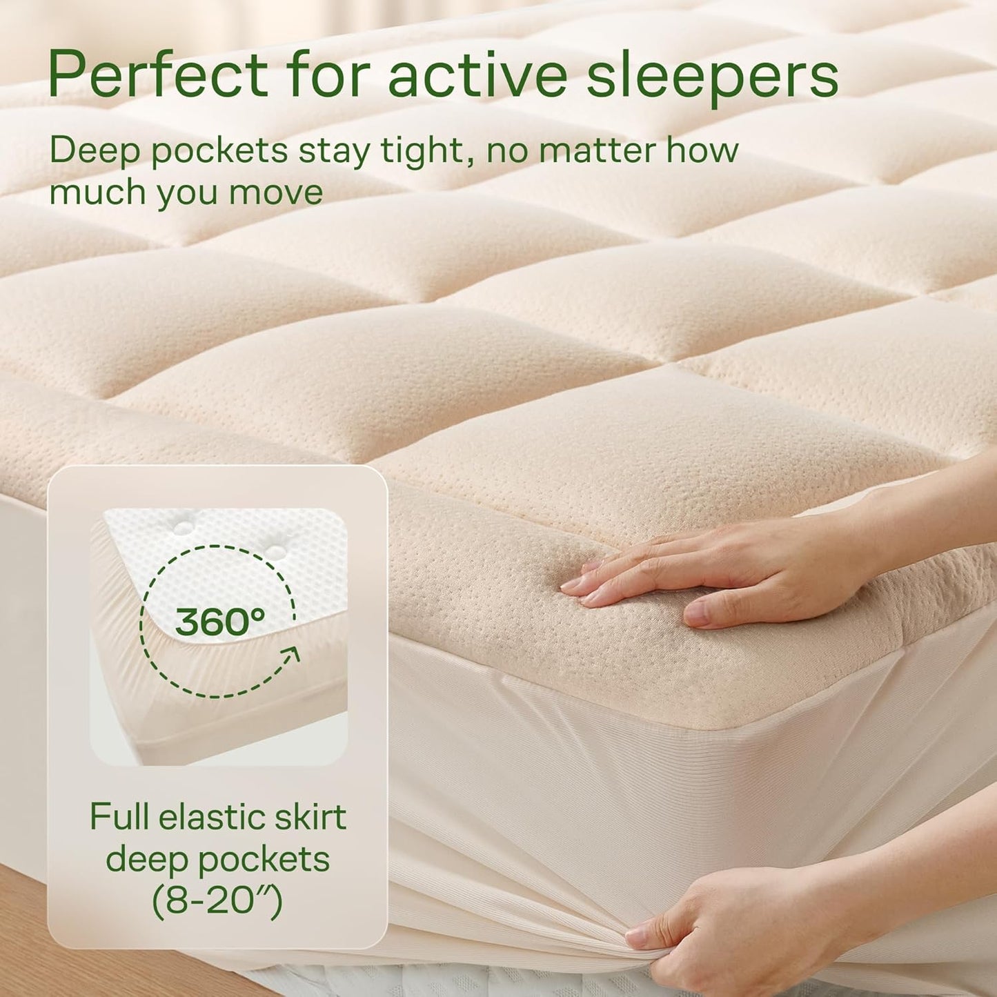 Niagara Sleep Solution Queen Size Mattress Topper - Ultra Soft Bamboo Viscose Pillow Top for Back Pain Relief | Naturally Cooling, Beige