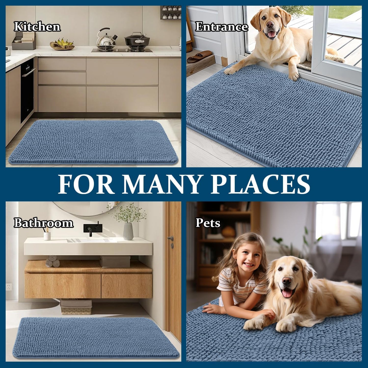 OLANLY Dog Door Mat - Absorbent Non-Slip Washable Doormat for Muddy Paws | 24x16 Airy Blue