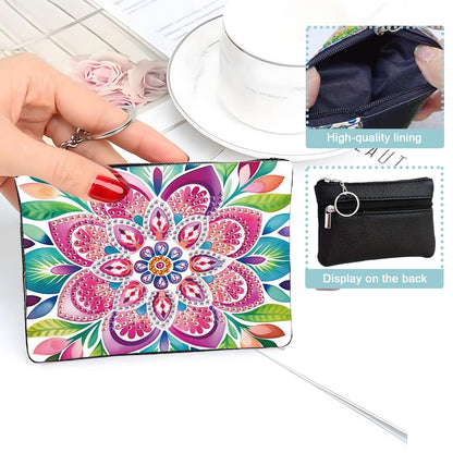 JZHYOAN Flower Diamond Painting Coin Purse for Women Mandala Gem Art Coin Pouch Mini Storage Bag for Cards Keys Lipsticks DIY Diamond Art Purses and Wallets Handbags Wallet Keychain with Zipper Craft