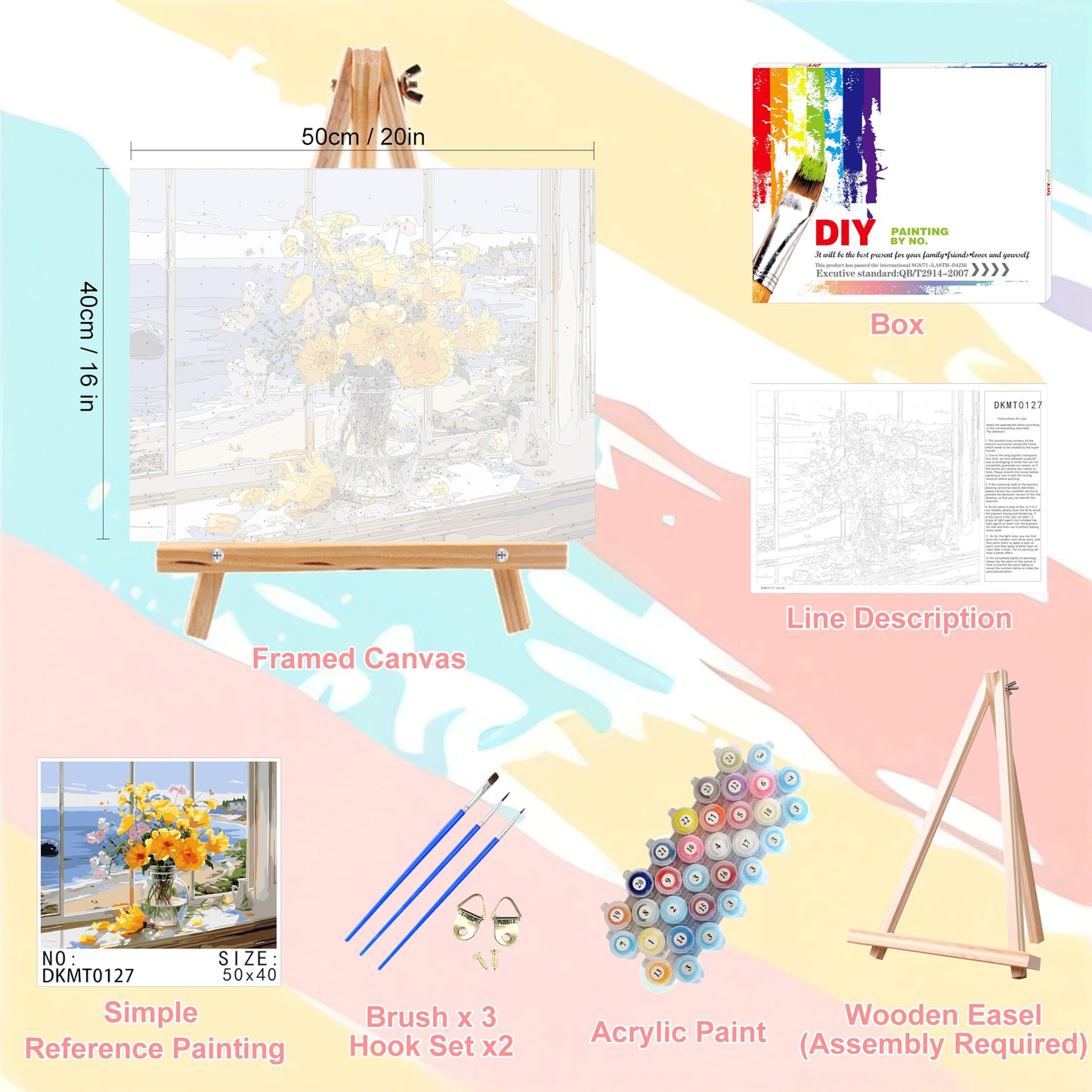 Vase Flower Paint by Numbers for Adults with Framed Canvas-with Wooden Easel,Paint by Number on Canvas Flowers,DIY Acrylic Oil Painting Kits with Brushes Nice Gift Box for Home Wall Decor(16x20inch)