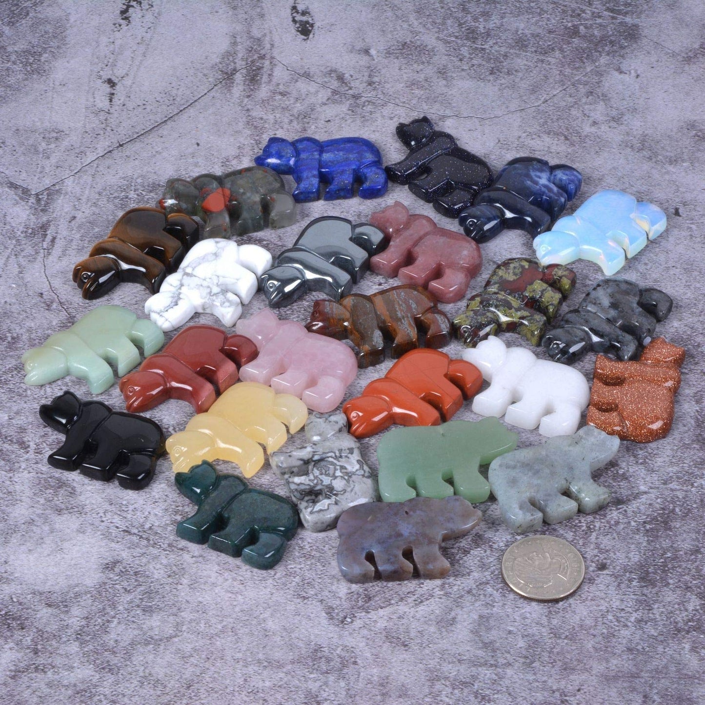JUST IN STONES Wholesale Lot 12pcs 47mm Carved Flatback Polar Bear Semi-Precious Gemstone Beads for DIY Jewelry Making